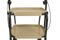 Height adjustable trolley with brakes and two trays close up