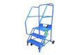 Blue industrial steel ladder with brake 