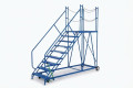 Mobile truck dock steps on wheels with dual handrails, brake and security chains 