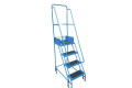Narrow warehouse ladder with PVC anti-slip surface, dual handrails and wheels 