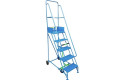 Blue warehouse ladder with 4 treads and a platform 