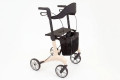 Beige carbon rollator walker with seat, bag and backrest