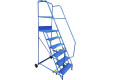 Blue wide platform step ladder with central brake 