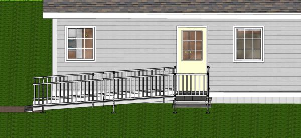 Modular wheelchair ramp at front of house 