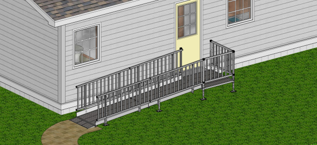 Balustrade handrails on modular wheelchair ramp 