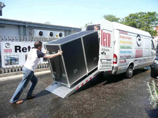 Flight case being pushed up viper ramp 