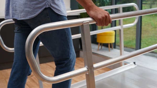 handrails in use with pedestrian