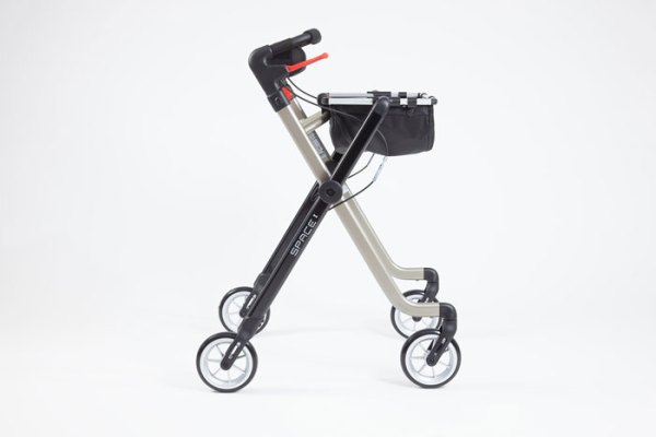 Champagne rollator with bag and tray 
