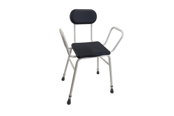 Height adjustable black perching stool with armrests and backrest 