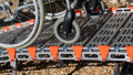 Close up of rollable ramp grip surface with wheelchair being loaded