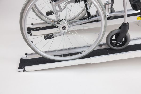 Wheelchair wheels on channel ramps 