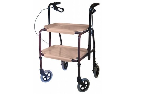 Height adjustable trolley with brakes and two trays 