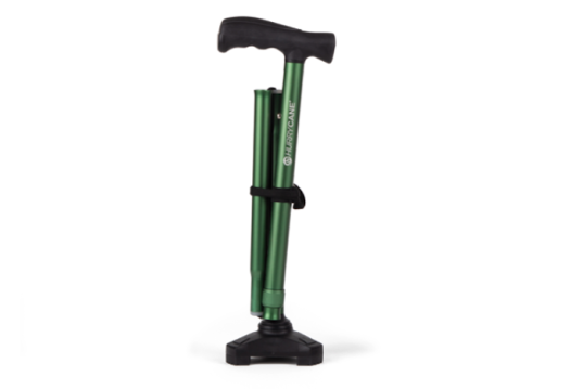 Green folded walking stick 