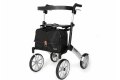 4-wheeled black outdoor rollator with seat, bag and backrest 