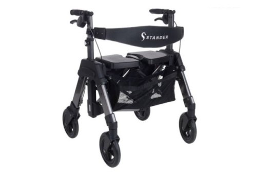 Bariatric folding rollator with bag - black 4-wheeled aluminium rollator