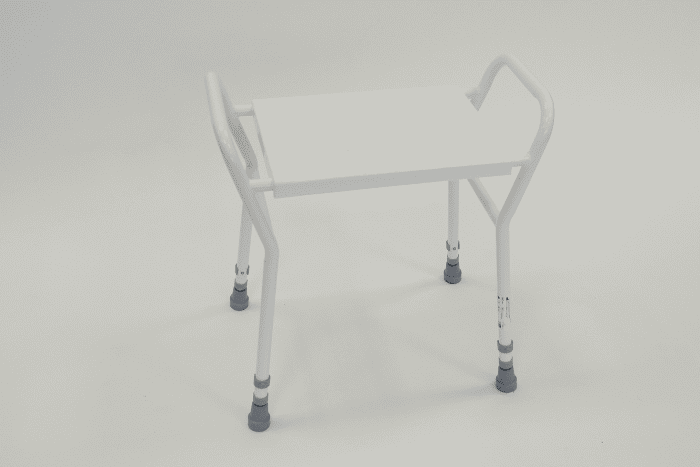 Height adjustable white shower stool