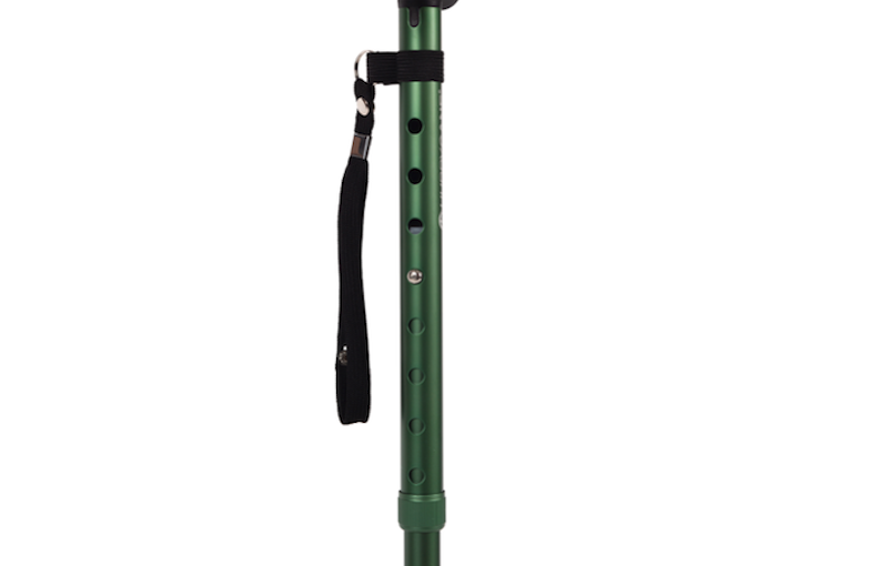 Height adjustable walking stick in green 