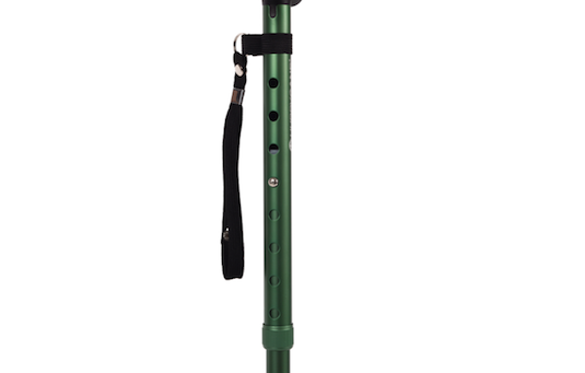 Height adjustable walking stick in green 